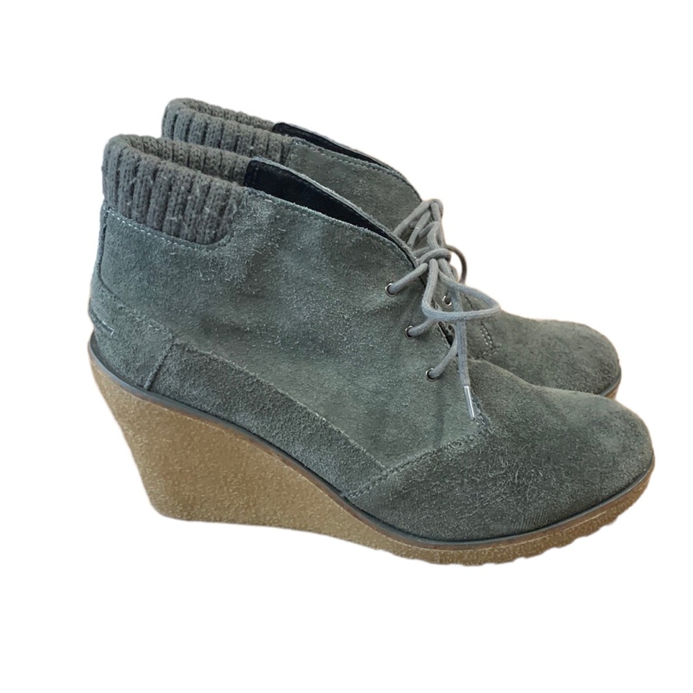 Lacoste Leren Gray Suede Lace Up Wedges Size 8.5